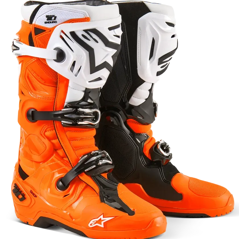 Alpinestars Tech 10 Enduro Boots Orange Fluo Black White