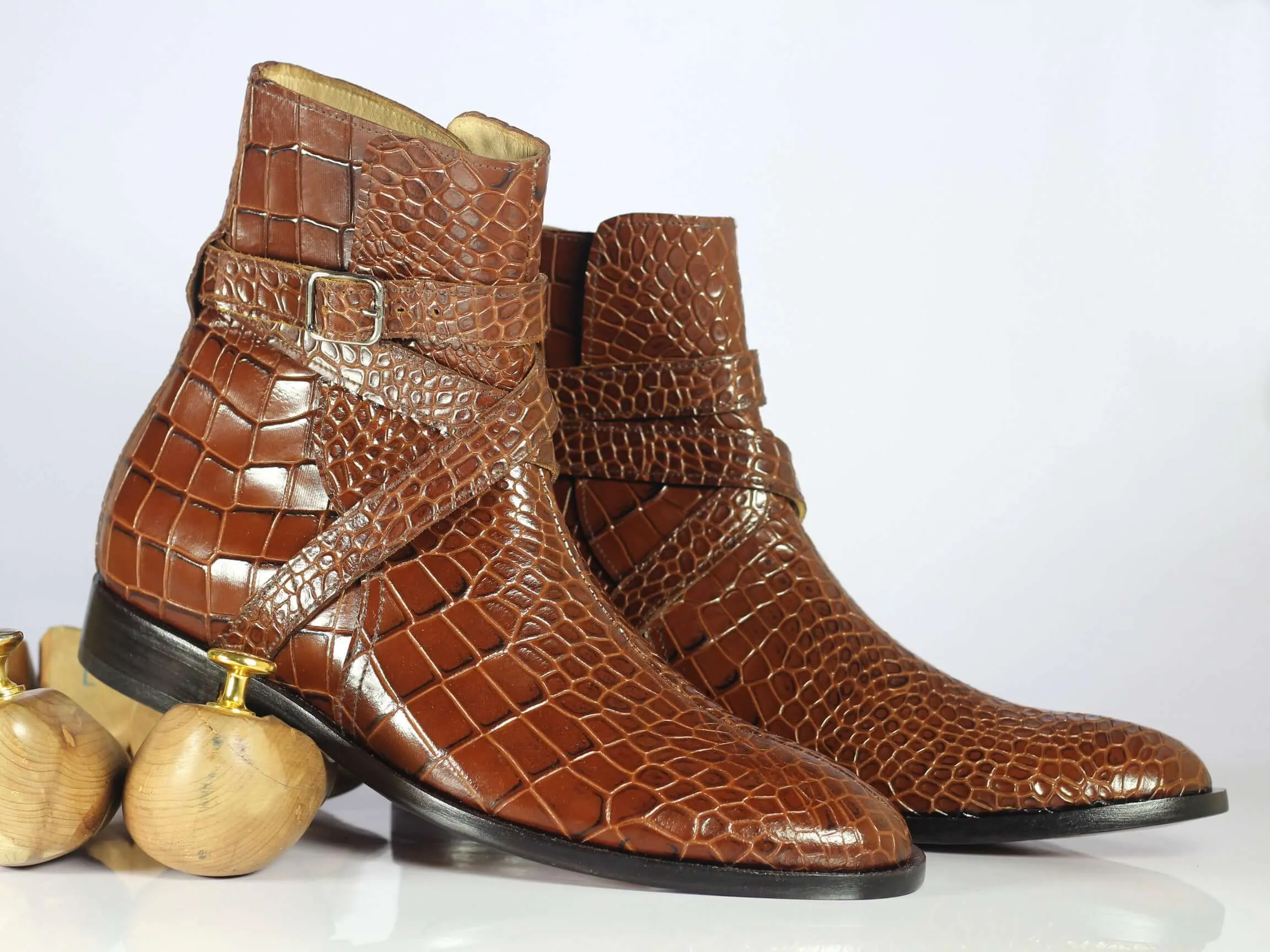 Ankle High Brown Jodhpurs Crocodile Leather Boot