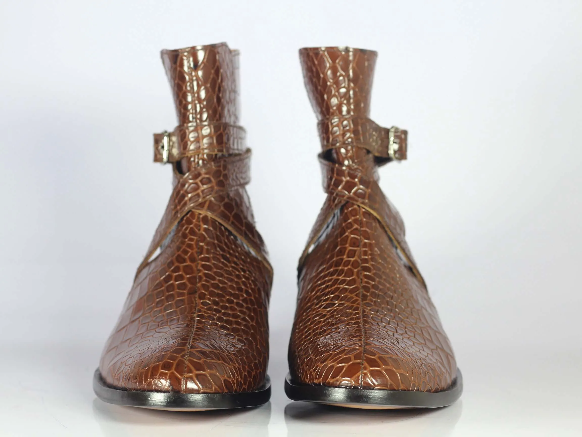 Ankle High Brown Jodhpurs Crocodile Leather Boot