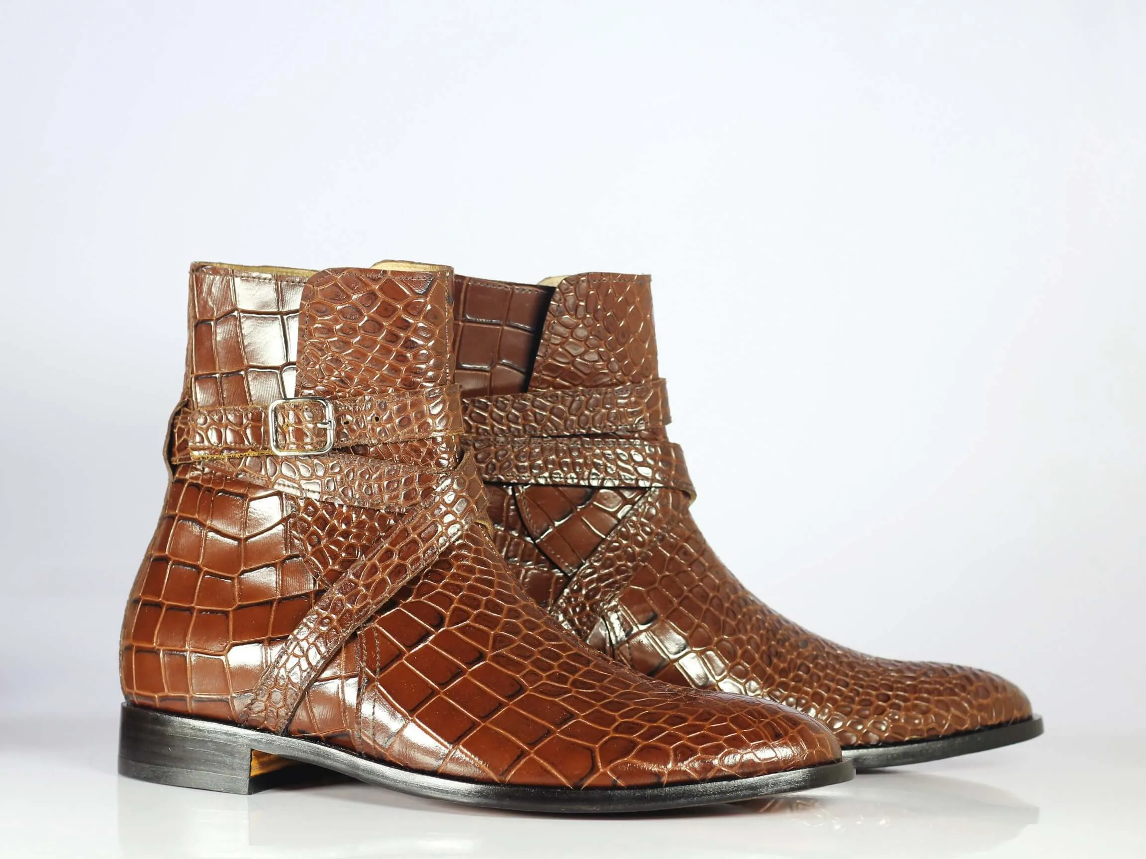 Ankle High Brown Jodhpurs Crocodile Leather Boot