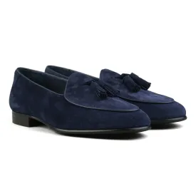 Belgian Tassel Loafer - Midnight Blue Suede