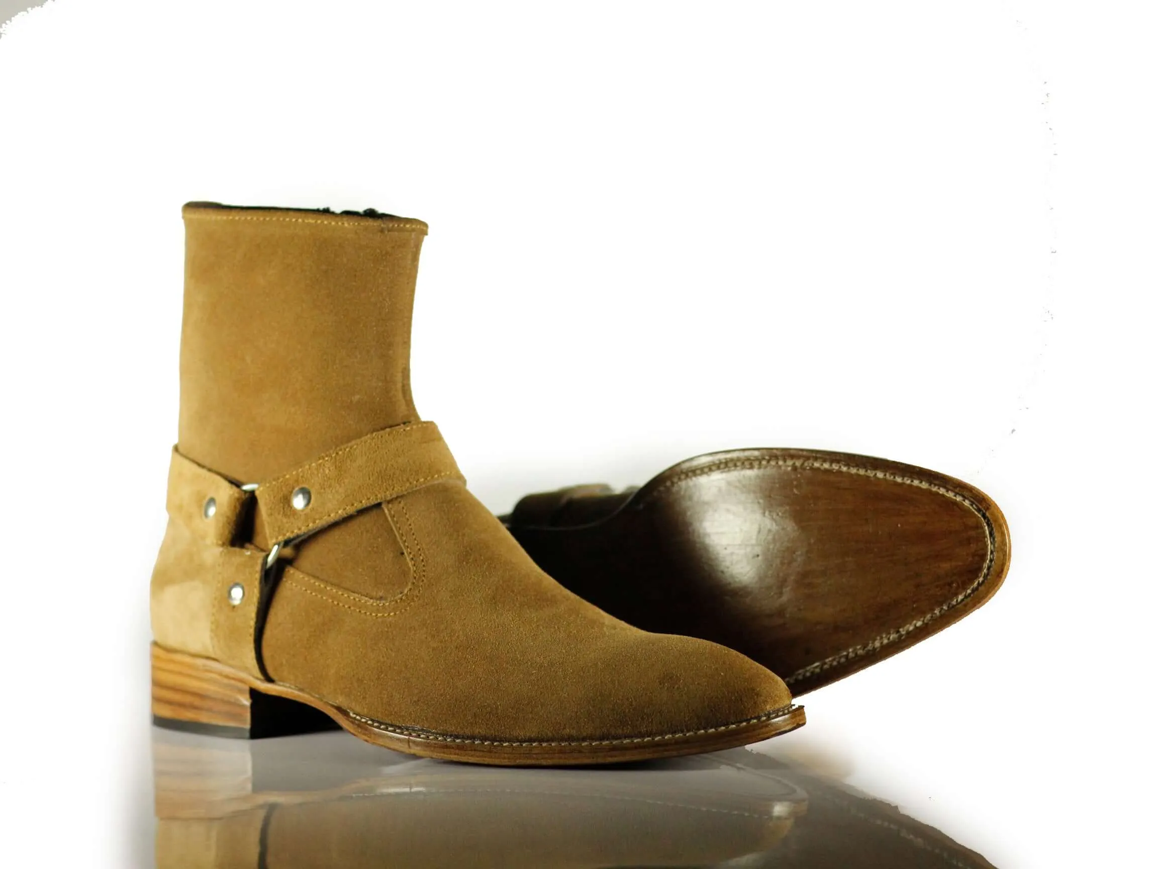 Bespoke Ankle Tan Madrid Strap Suede Boot