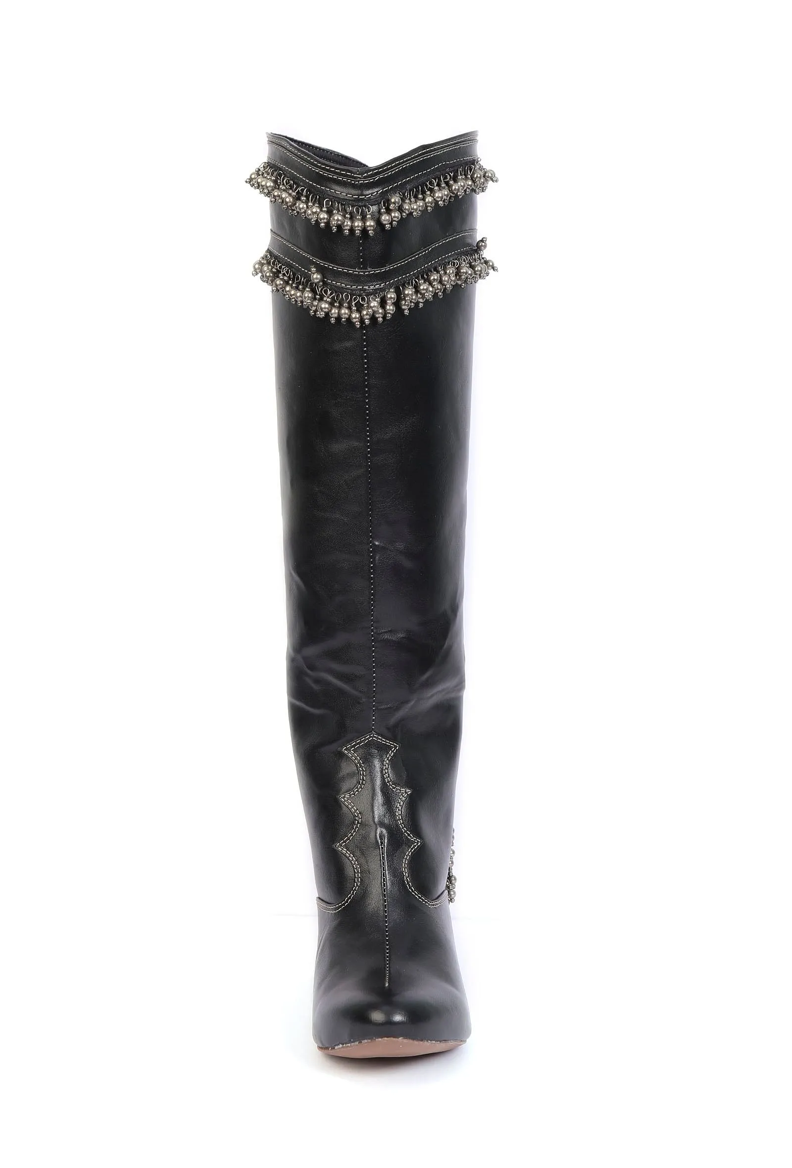 Black Ghungroo Cruelty Free Leather Long Boots