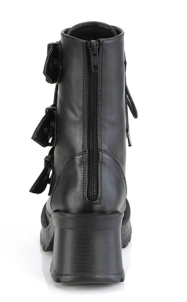 BRATTY-118 Black Buckled Combat Ankle Boots