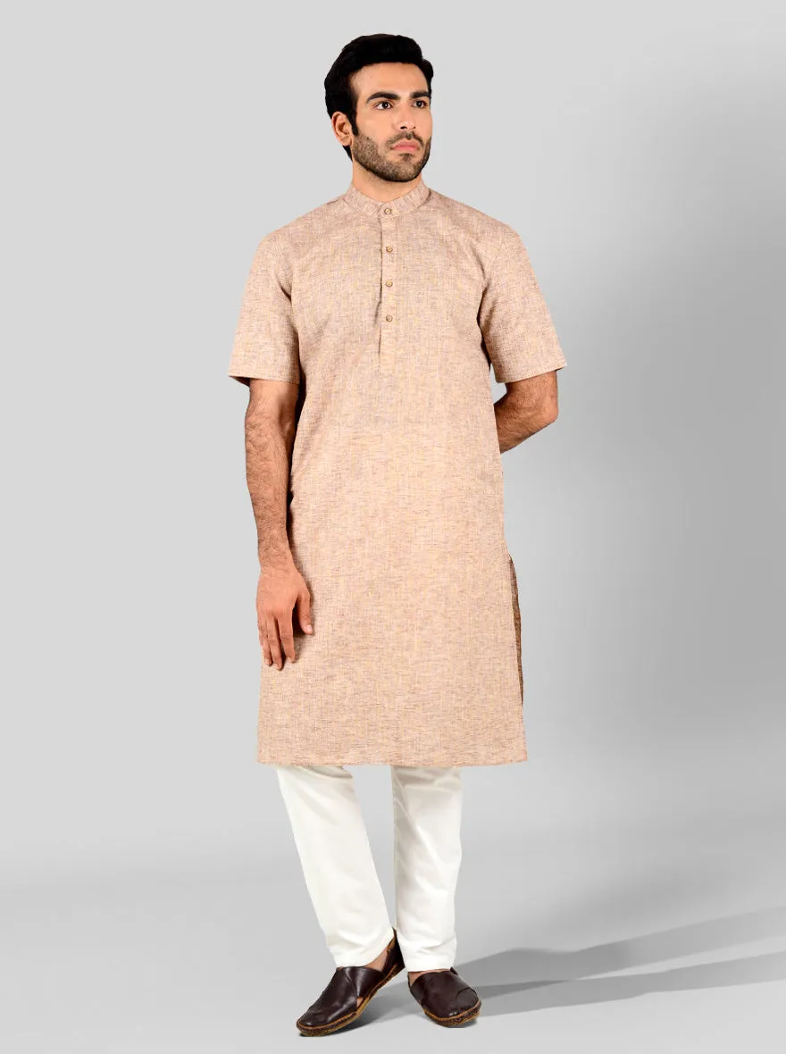 Brown Self Textured Regular Fit Modi Kurta | JadeBlue