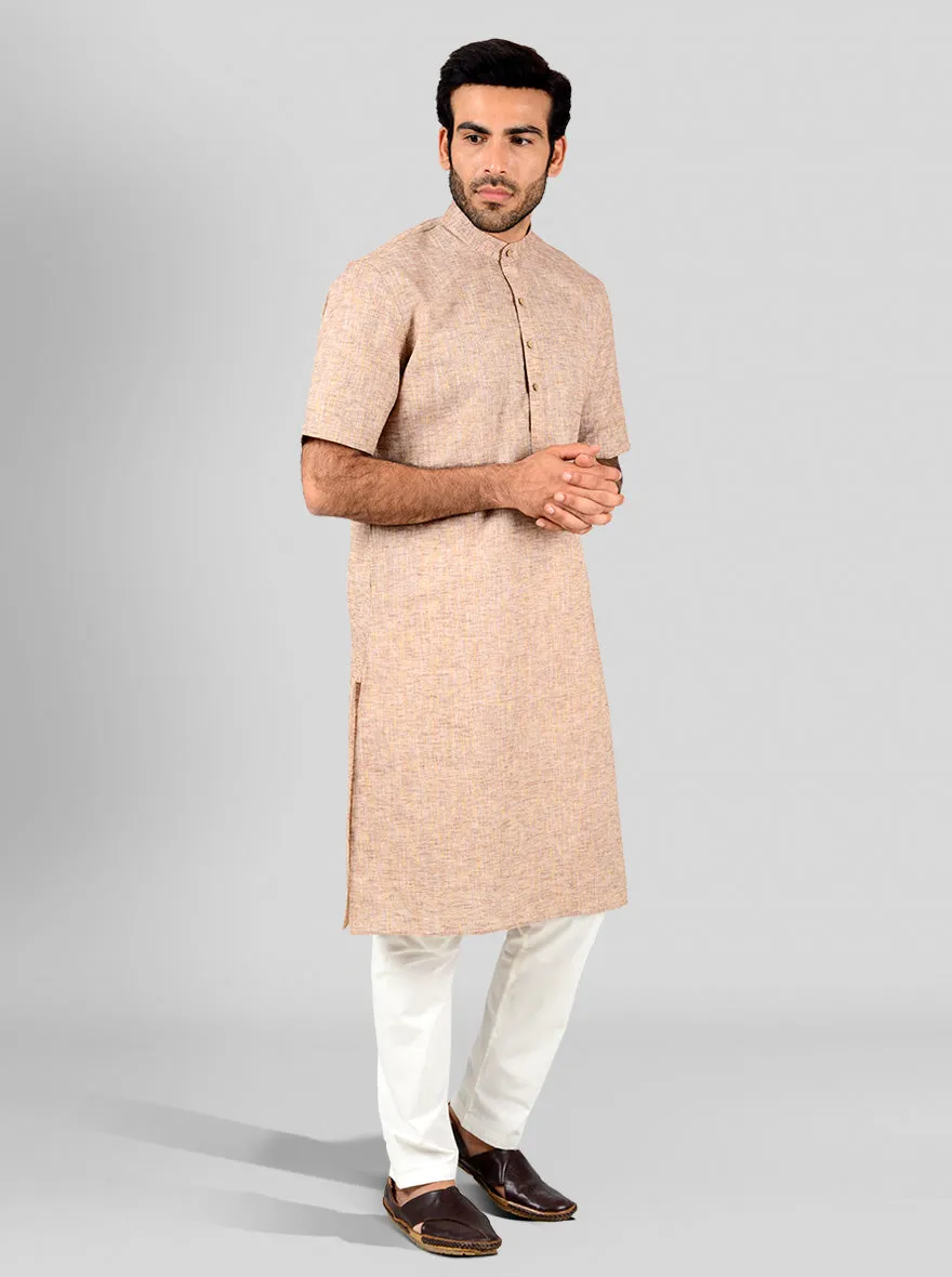 Brown Self Textured Regular Fit Modi Kurta | JadeBlue