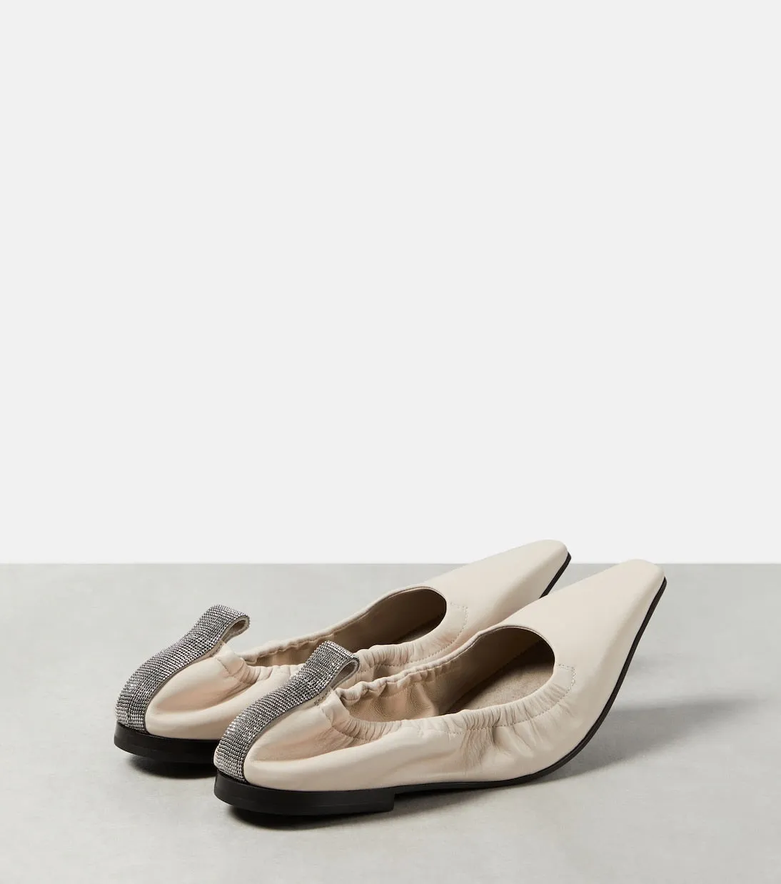 Brunello Cucinelli leather ballerinas, neutral