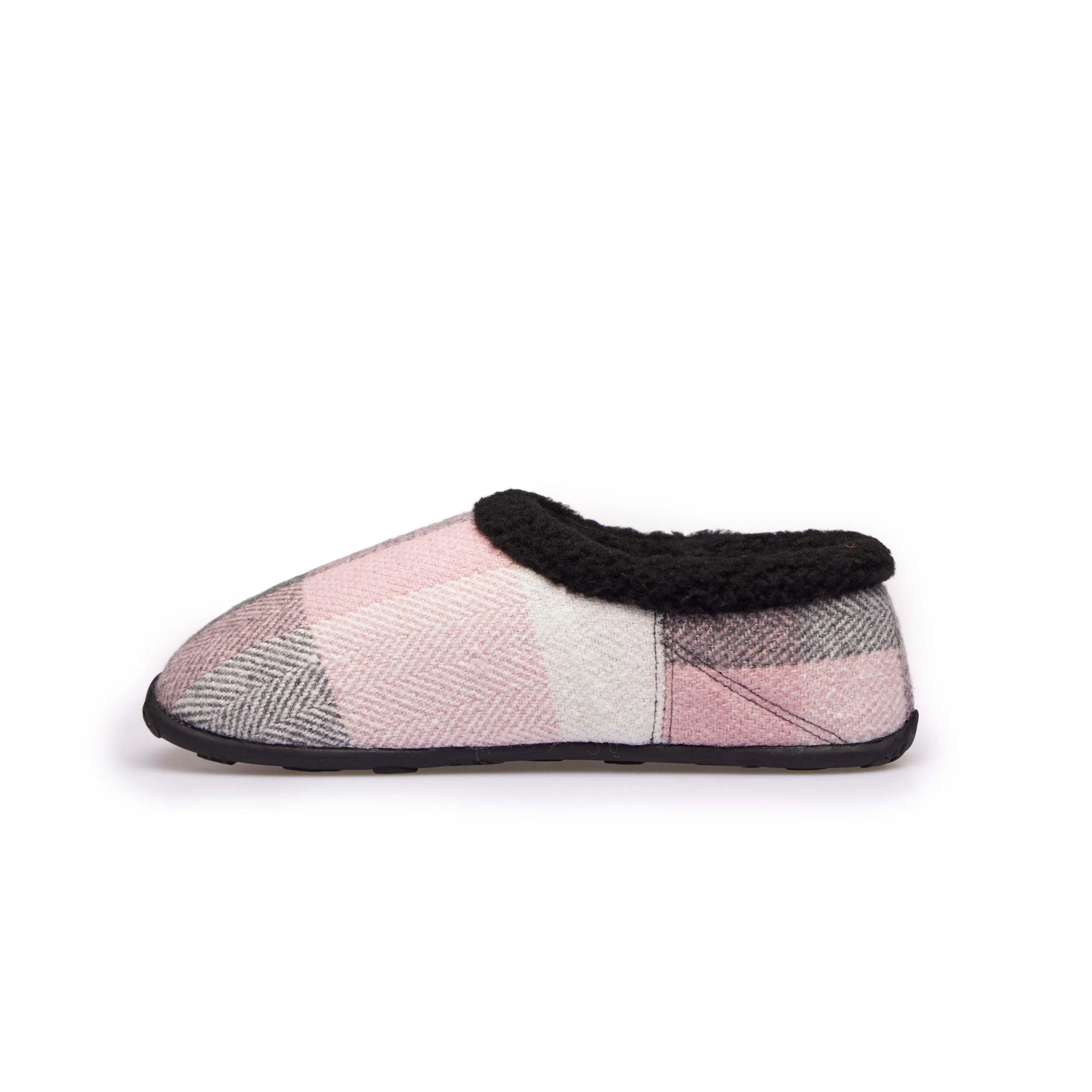 Charlotte - Pink Grey Cream Check Women's Slippers