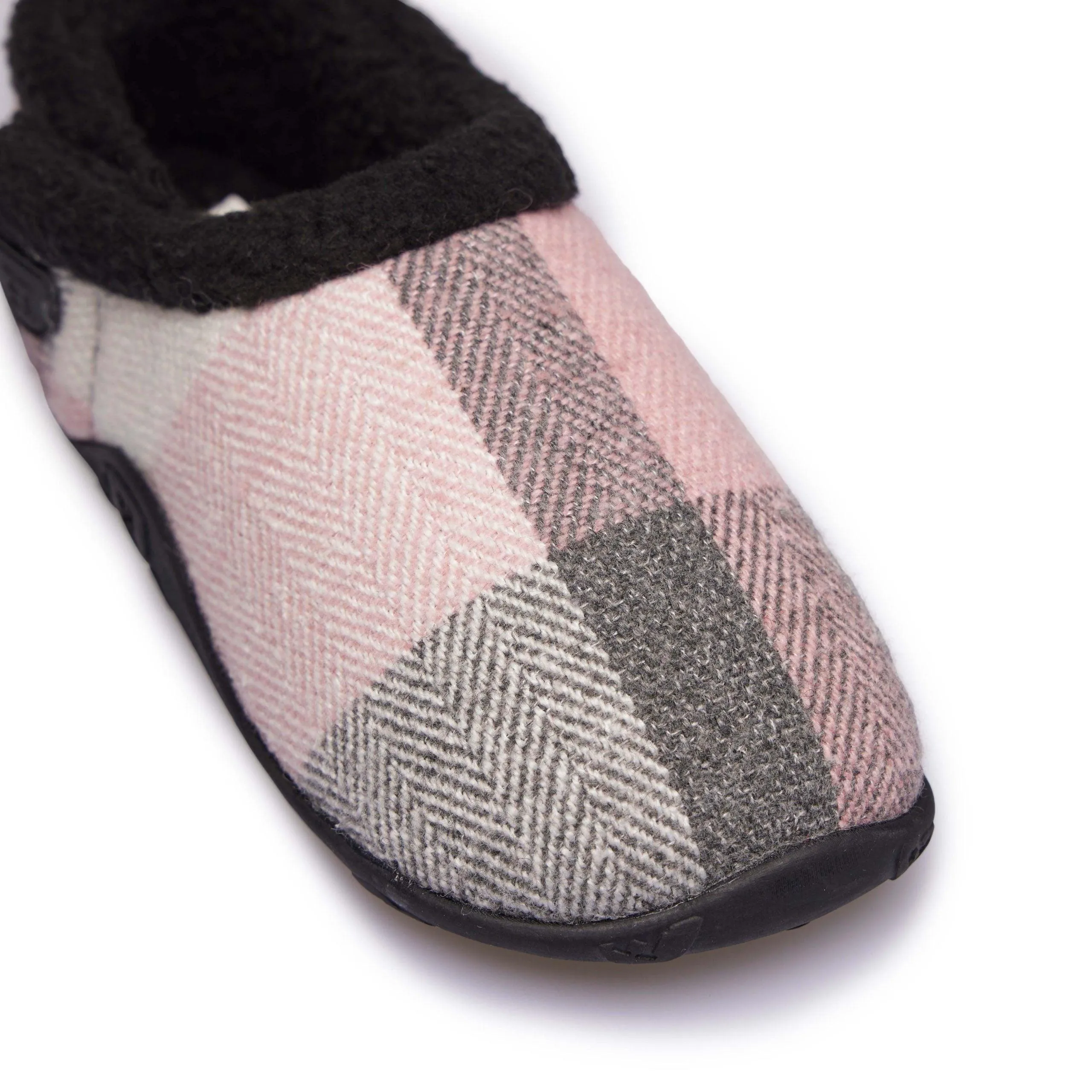 Charlotte - Pink Grey Cream Check Women's Slippers