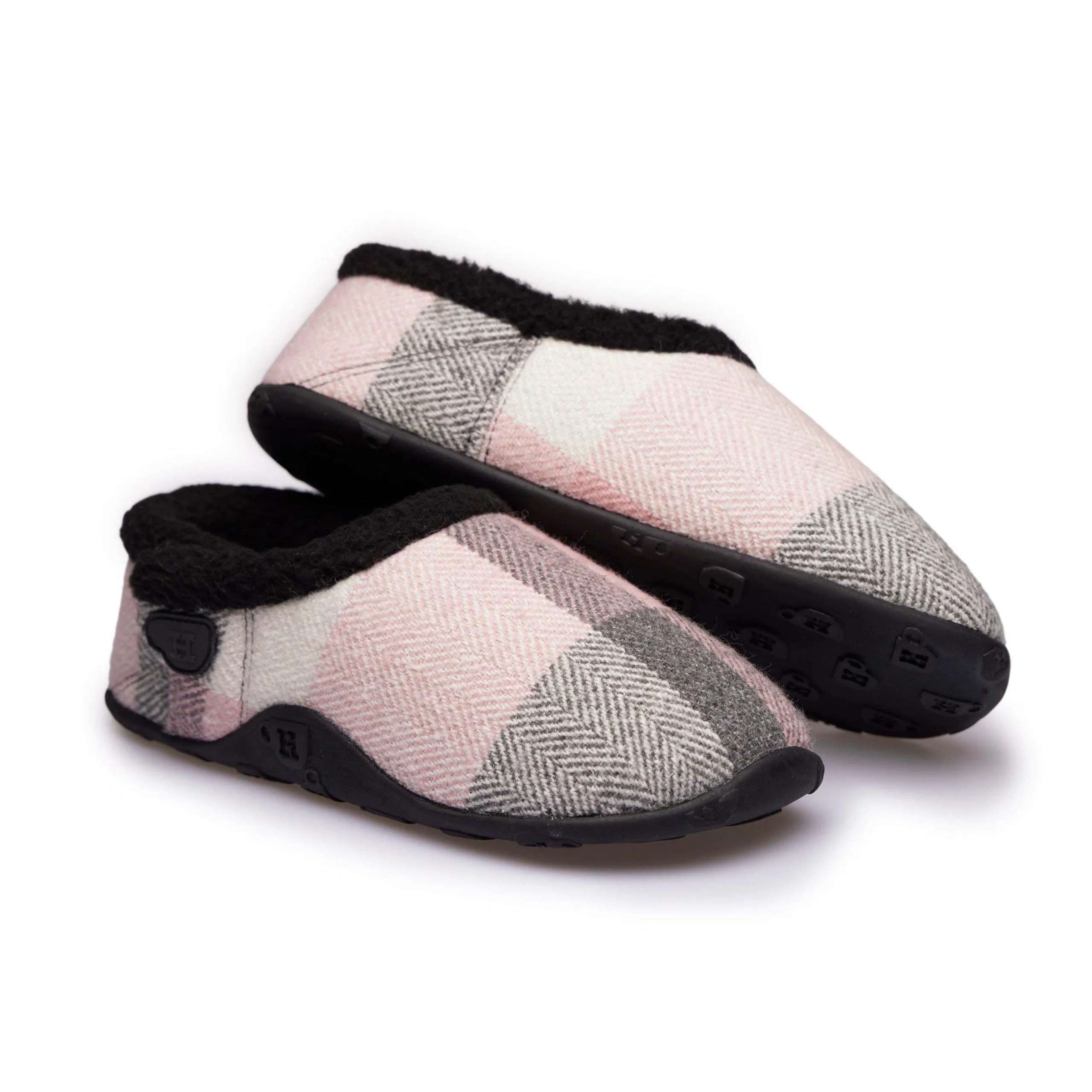 Charlotte - Pink Grey Cream Check Women's Slippers