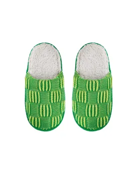 Chunky Checkerboard Slide Slippers Lime Green