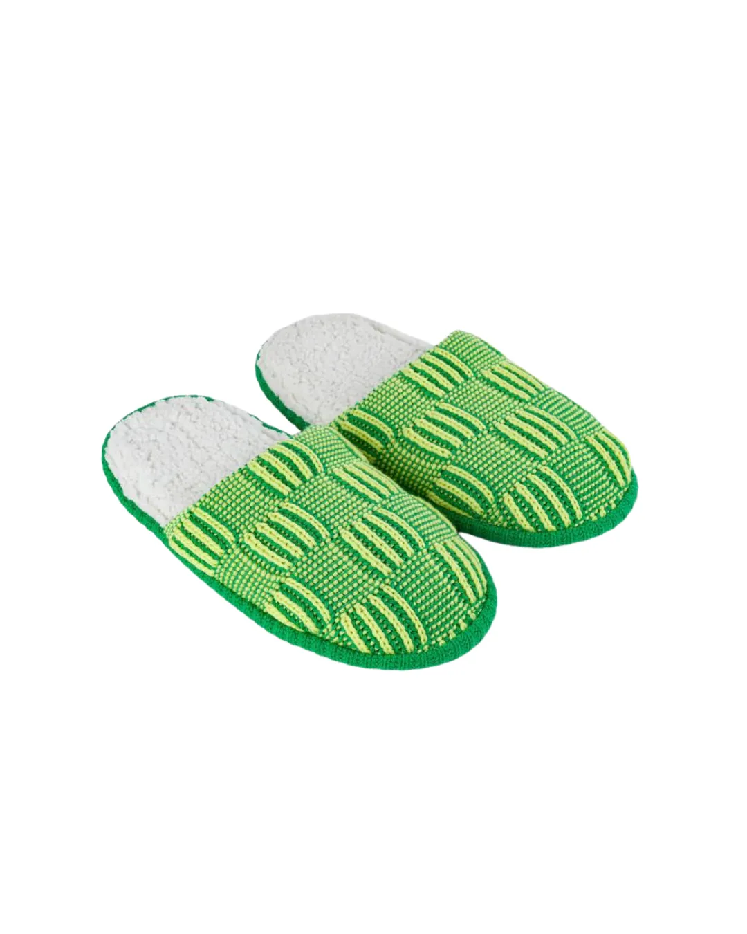 Chunky Checkerboard Slide Slippers Lime Green