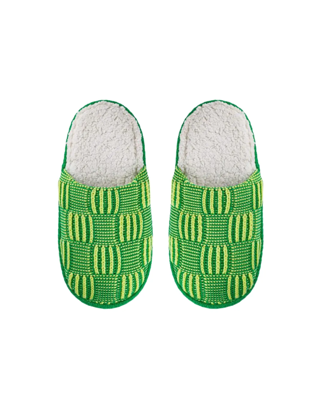 Chunky Checkerboard Slide Slippers Lime Green