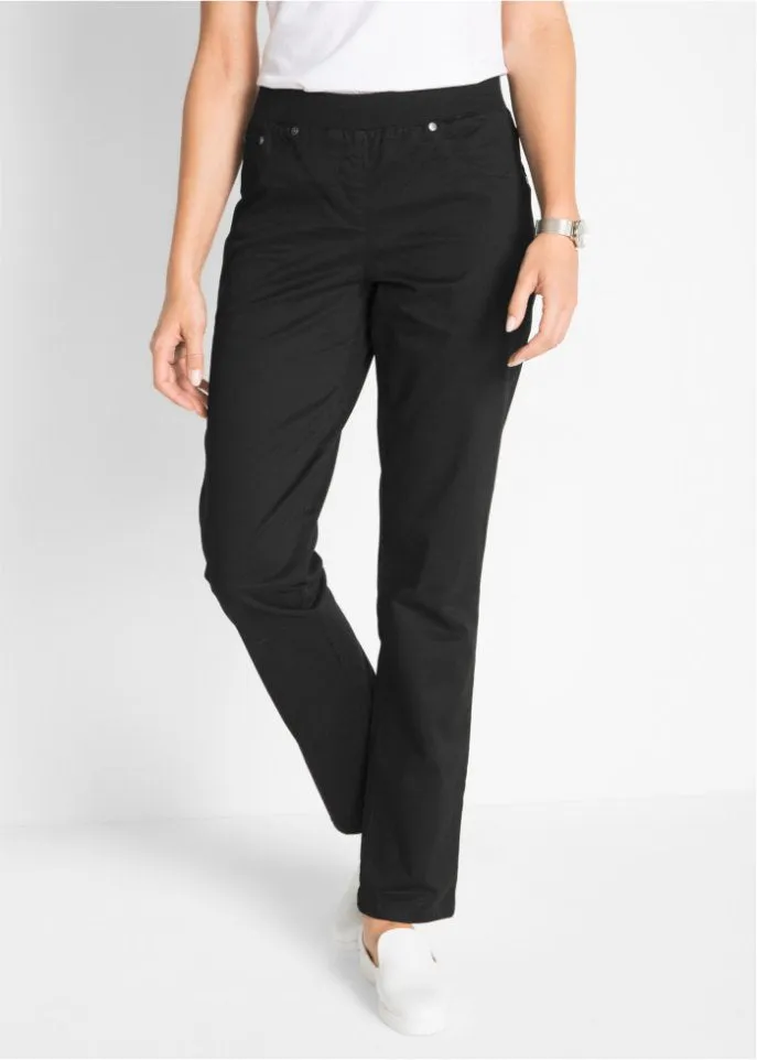 Cotton trousers without fasteners with a comfortable straight belt Bpc Bonprix Collection, black