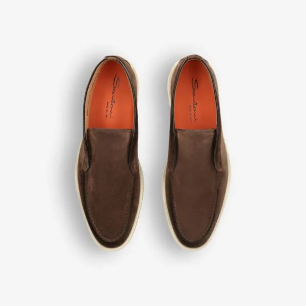 Detroit suede loafers with Santoni contrast sole, brown