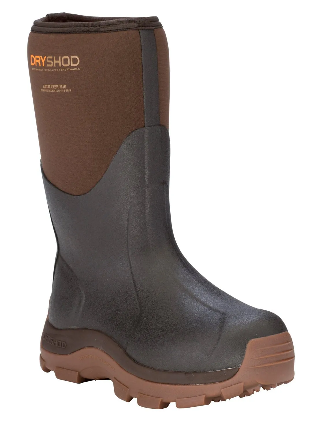 Dryshod Mens Haymaker Hard-Working Mid Brown Rubber Farm Work Boots