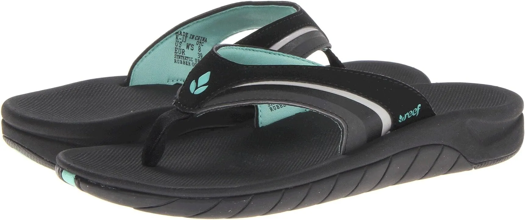 Girls Slap 3 Reef Slides, Black/Black/Aqua