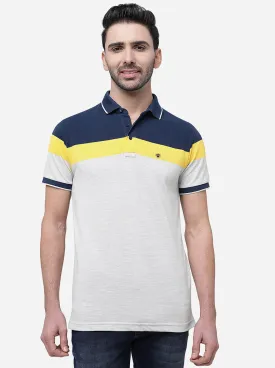 Grey & Milange Striped Slim Fit Polo T-Shirt | JadeBlue