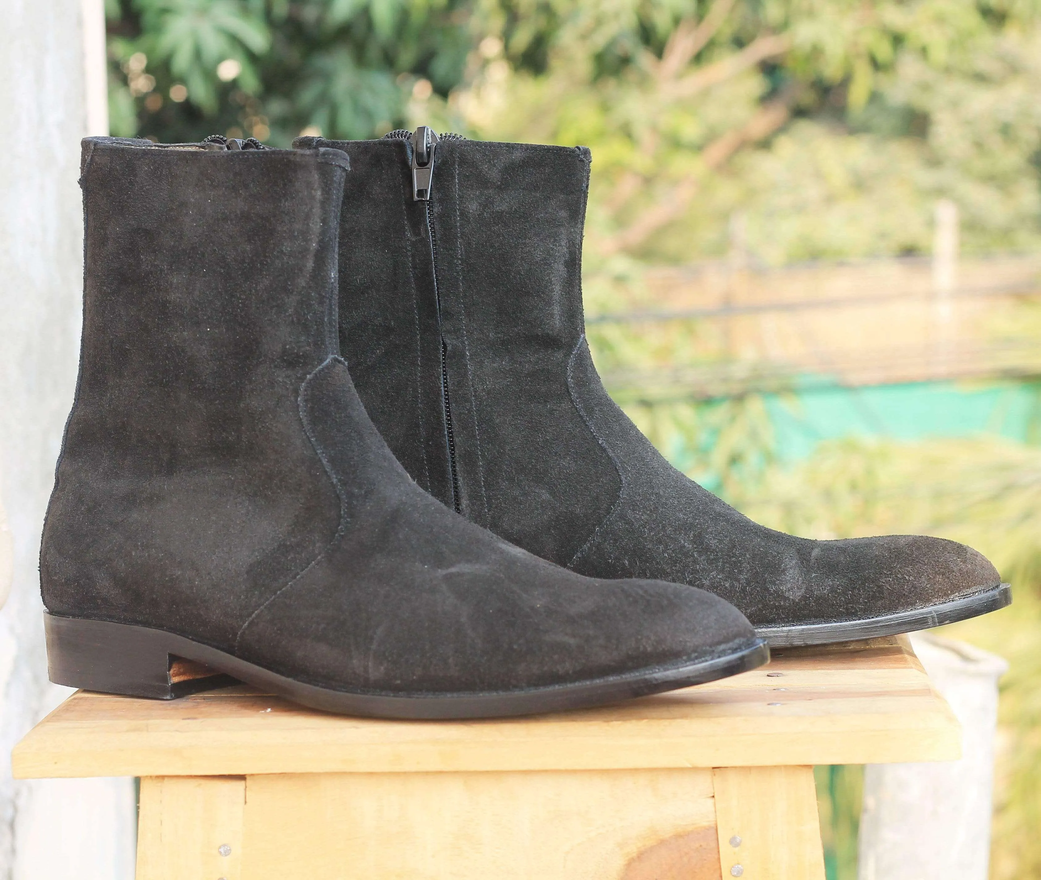 Handmade Black Suede Ankle Boots