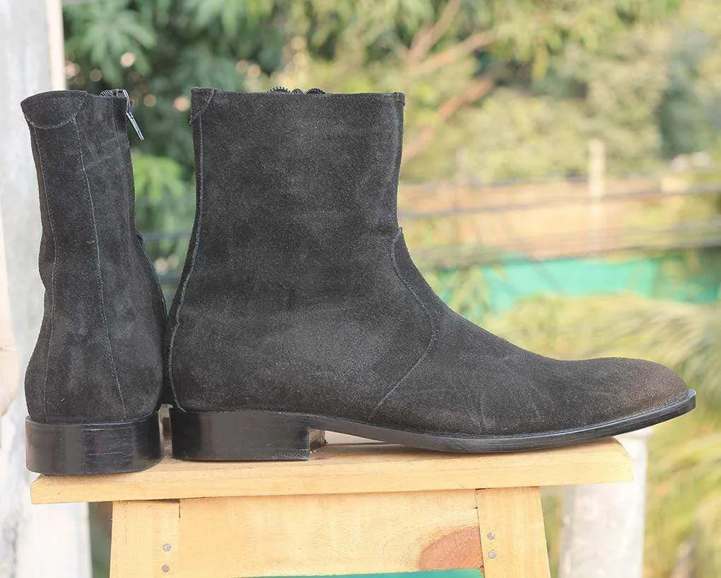 Handmade Black Suede Ankle Boots