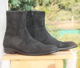 Handmade Black Suede Ankle Boots