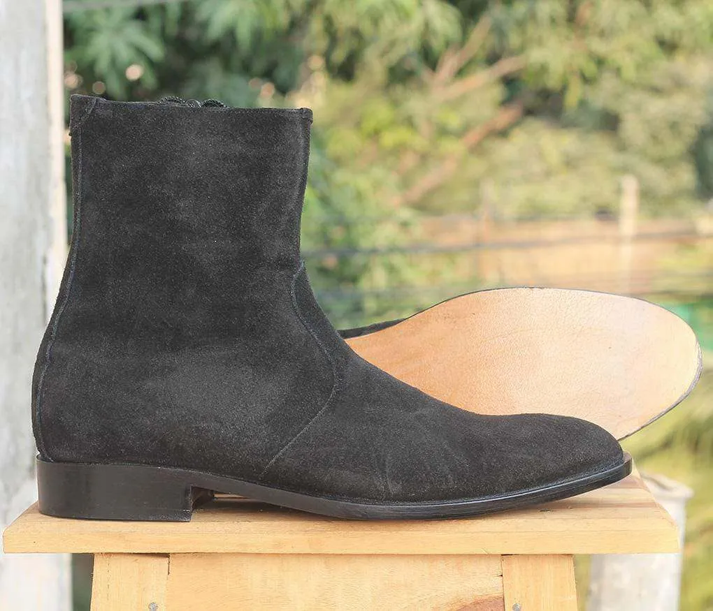 Handmade Black Suede Ankle Boots