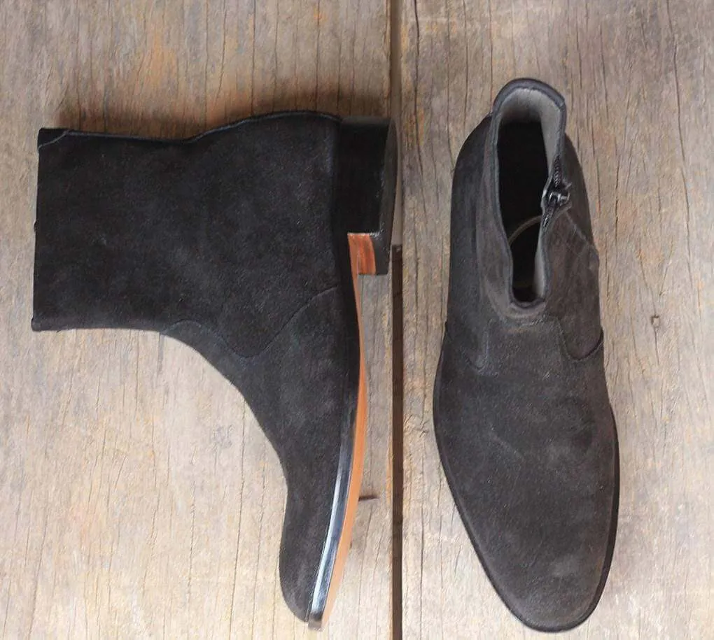 Handmade Black Suede Ankle Boots