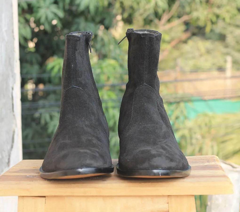 Handmade Black Suede Ankle Boots