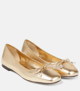 Jimmy Choo Metallic Leather Elme Ballerinas, Gold