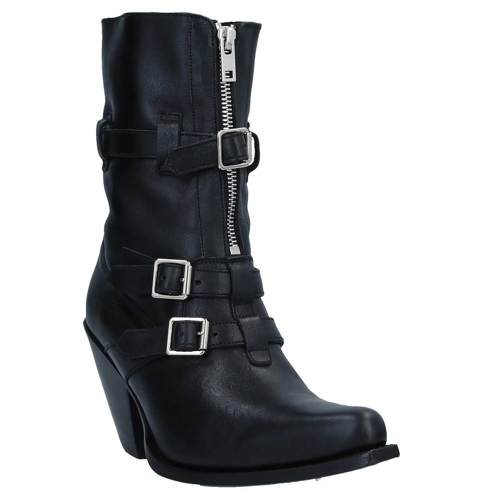 Leather ankle boots with straps CELINE, black