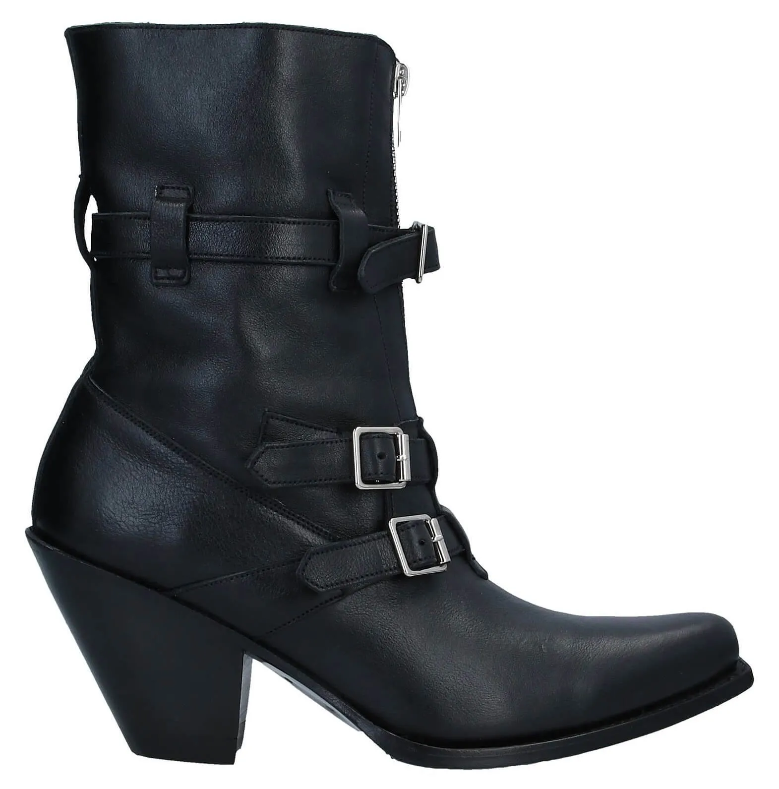 Leather ankle boots with straps CELINE, black