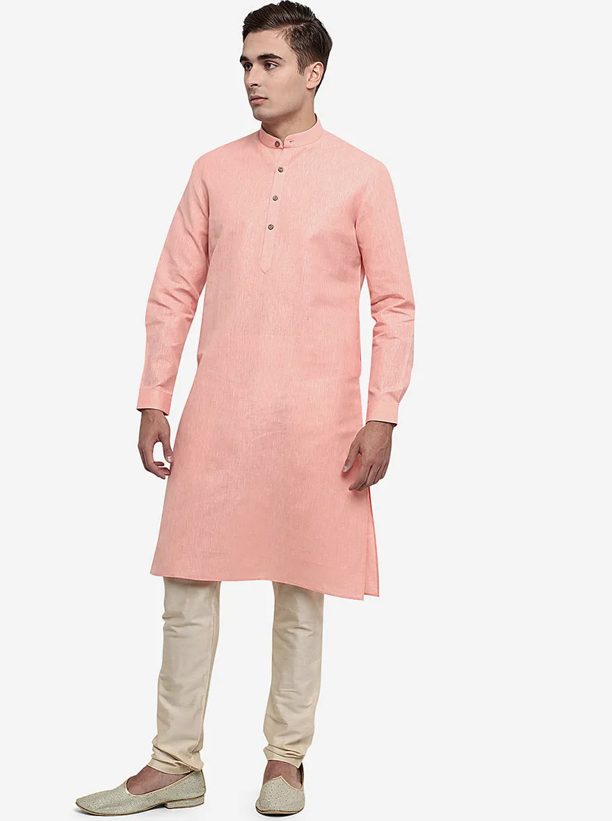 Light Pink Self Textured Regular Fit Modi Kurta | Modi Kurta