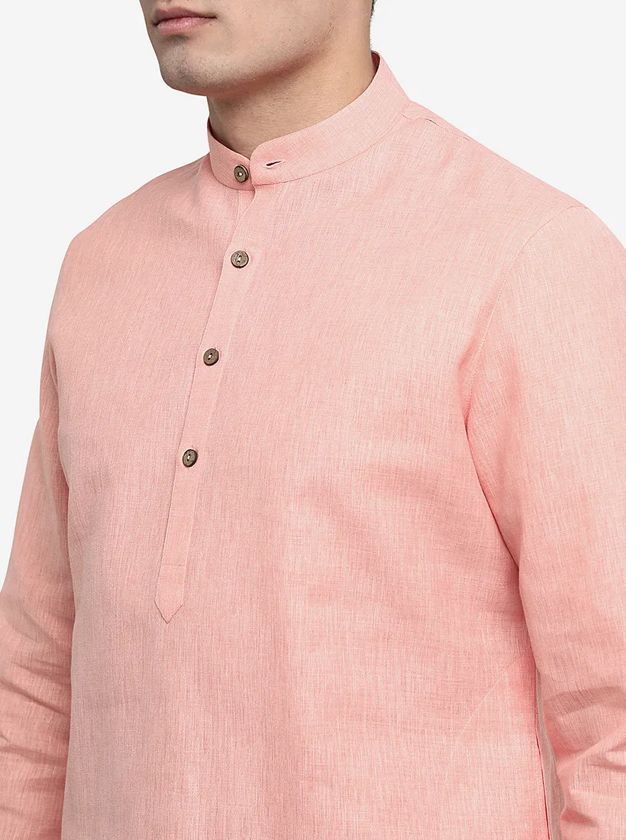 Light Pink Self Textured Regular Fit Modi Kurta | Modi Kurta