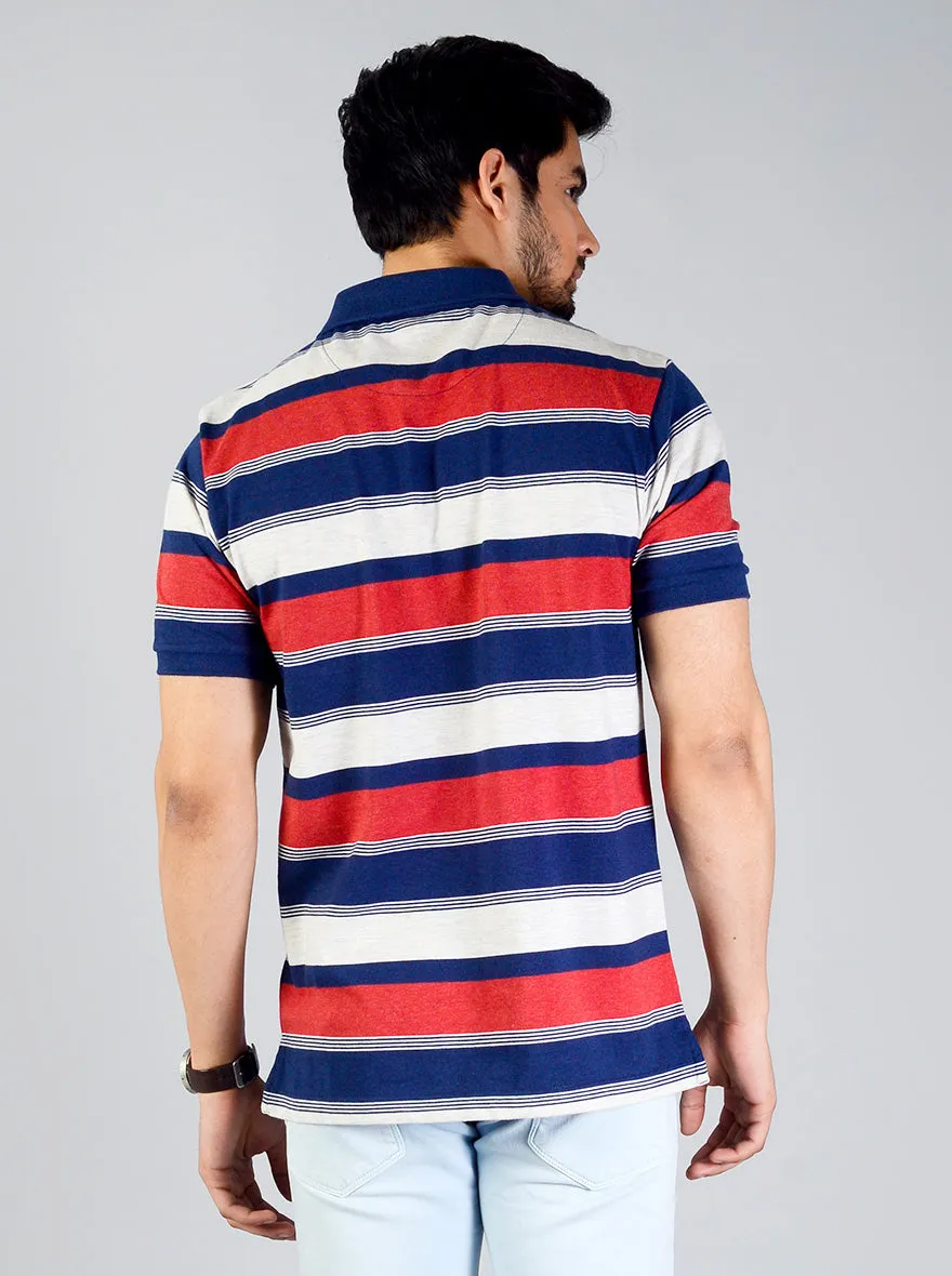 Mars Red Striped Slim Fit Polo T-shirt | Greenfibre