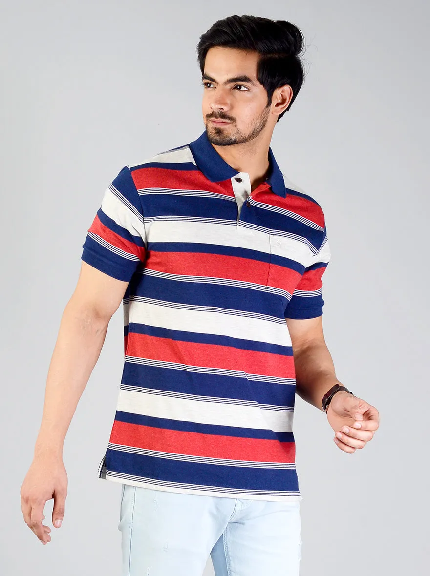 Mars Red Striped Slim Fit Polo T-shirt | Greenfibre