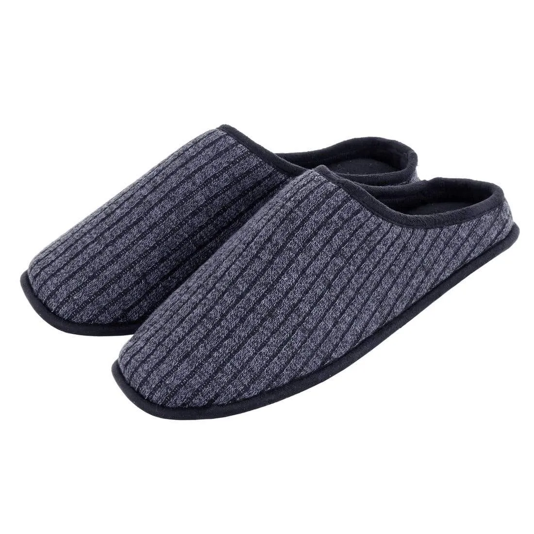 Mens Mule Slippers Ribbed Knit Upper Fleece Lining Non-Slip