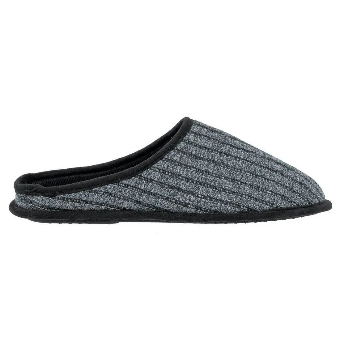 Mens Mule Slippers Ribbed Knit Upper Fleece Lining Non-Slip