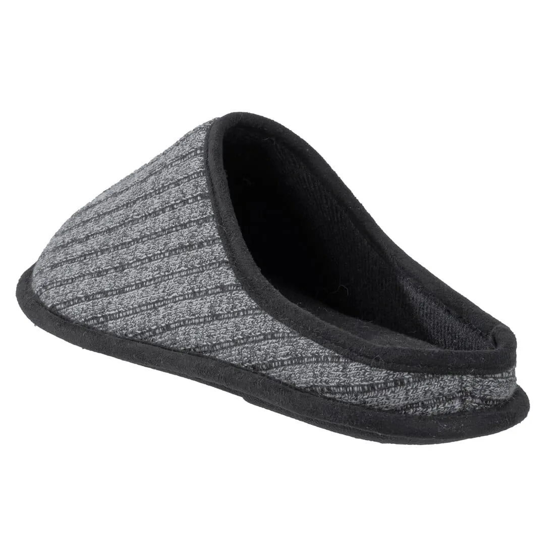 Mens Mule Slippers Ribbed Knit Upper Fleece Lining Non-Slip