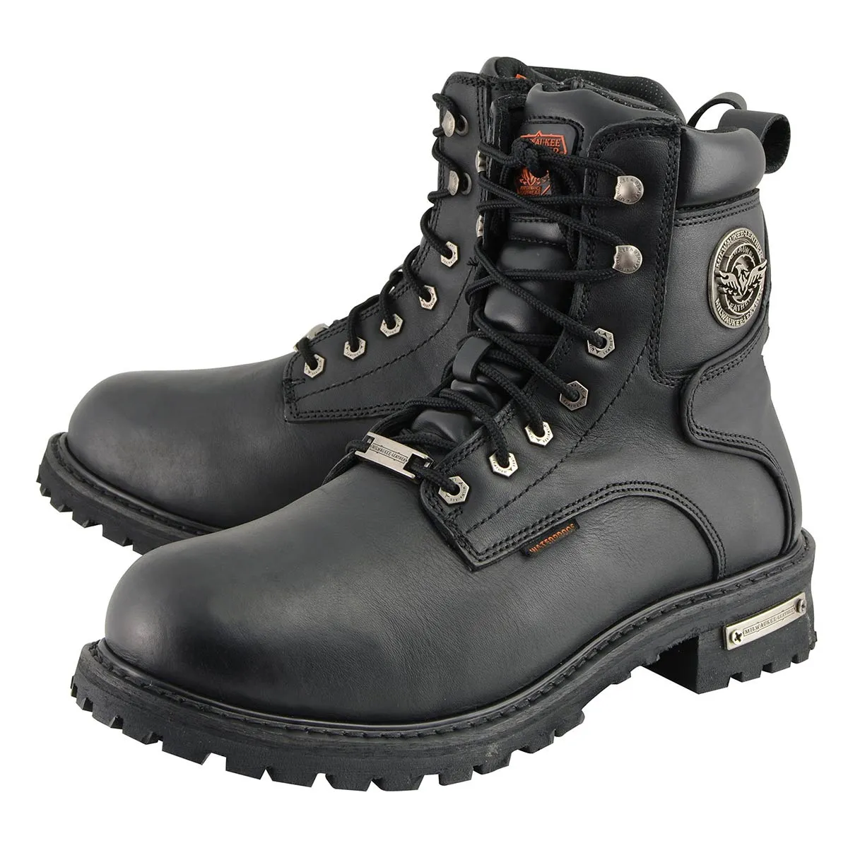 Milwaukee Leather MBM9096WP Men's Black Leather 'Wide Width' 6-Inch Lace-Up Logger Waterproof Boots