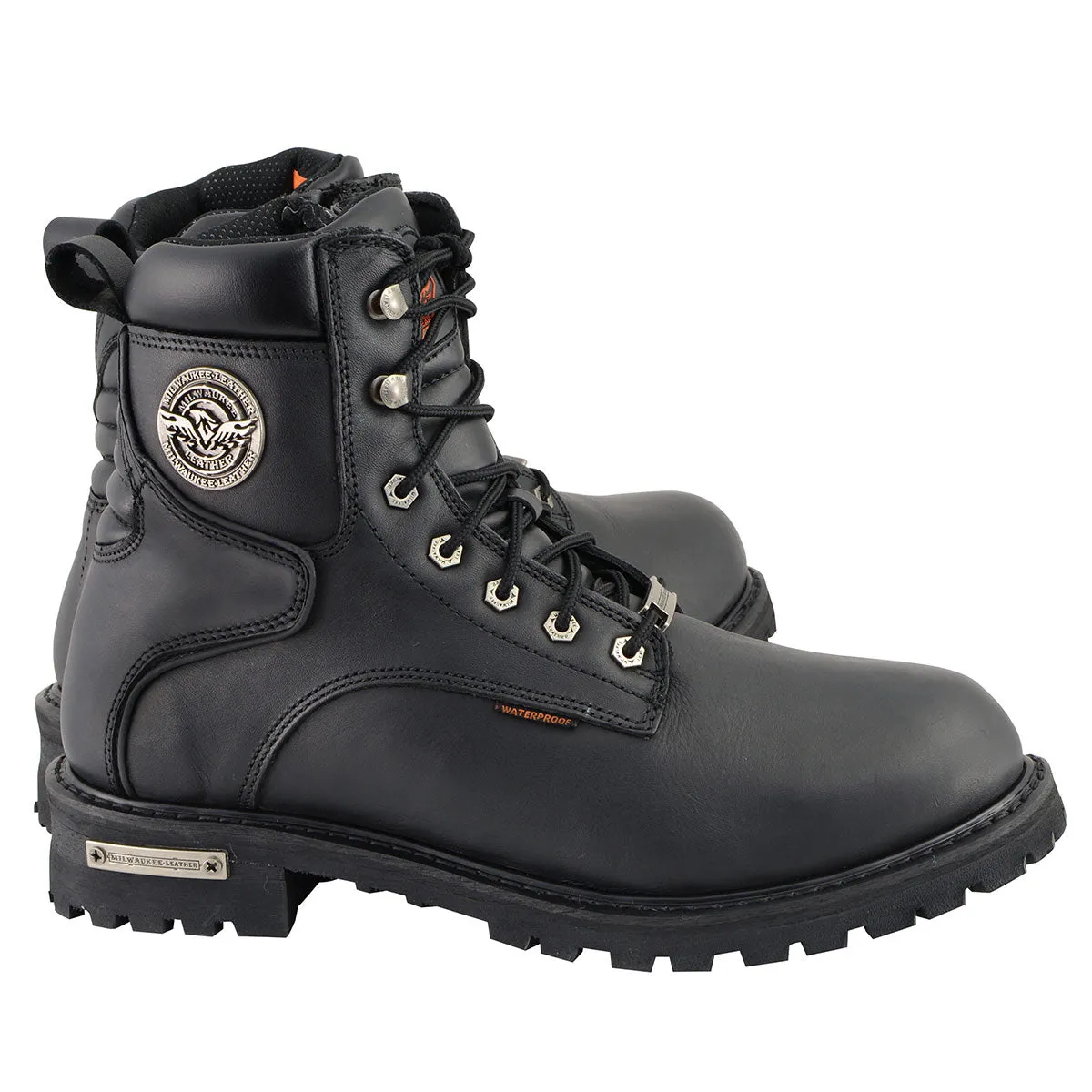 Milwaukee Leather MBM9096WP Men's Black Leather 'Wide Width' 6-Inch Lace-Up Logger Waterproof Boots