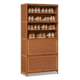 relaxed Bamboo 10 Tiers 30 Pairs Shoe Storage Cabinet, Sneakers Shelf Rack, Brown, for Entryway