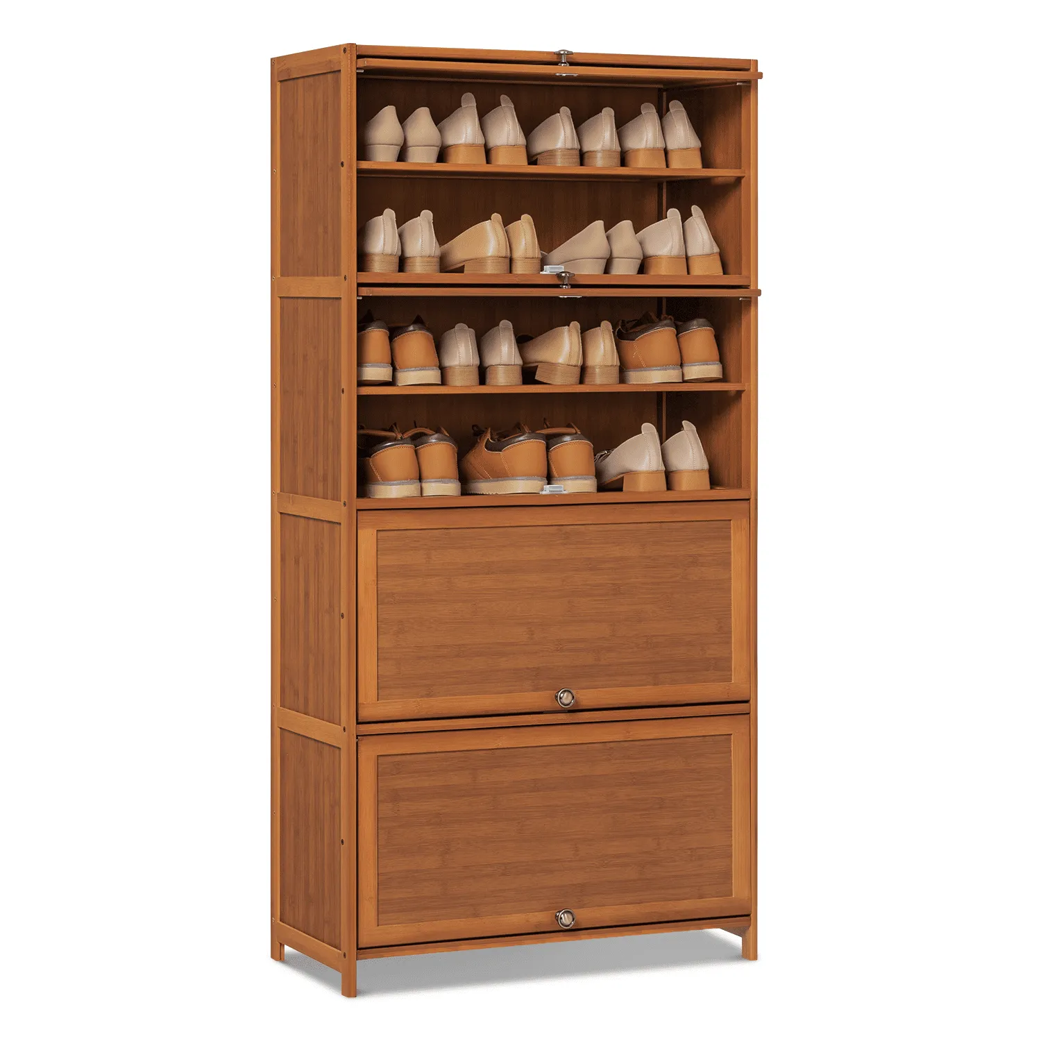 relaxed Bamboo 10 Tiers 30 Pairs Shoe Storage Cabinet, Sneakers Shelf Rack, Brown, for Entryway