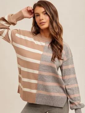 Stripe Dolman Sleeve Color Block Sweater