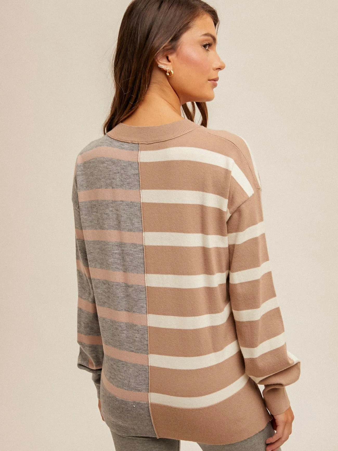 Stripe Dolman Sleeve Color Block Sweater