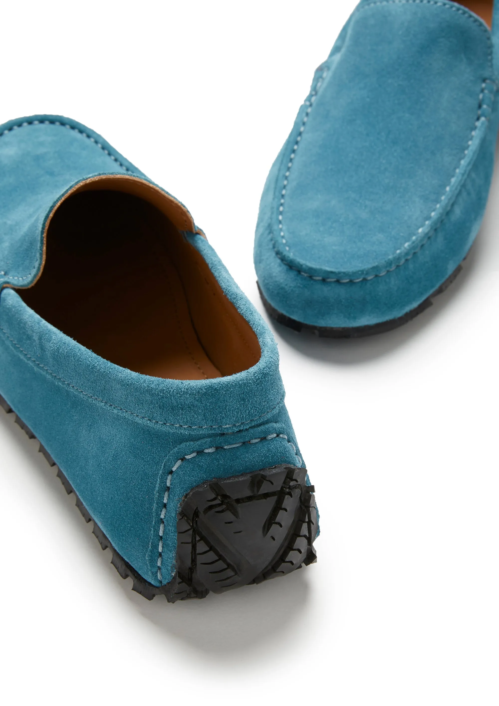 Tyre Sole Driving Loafers, petrol blue suede