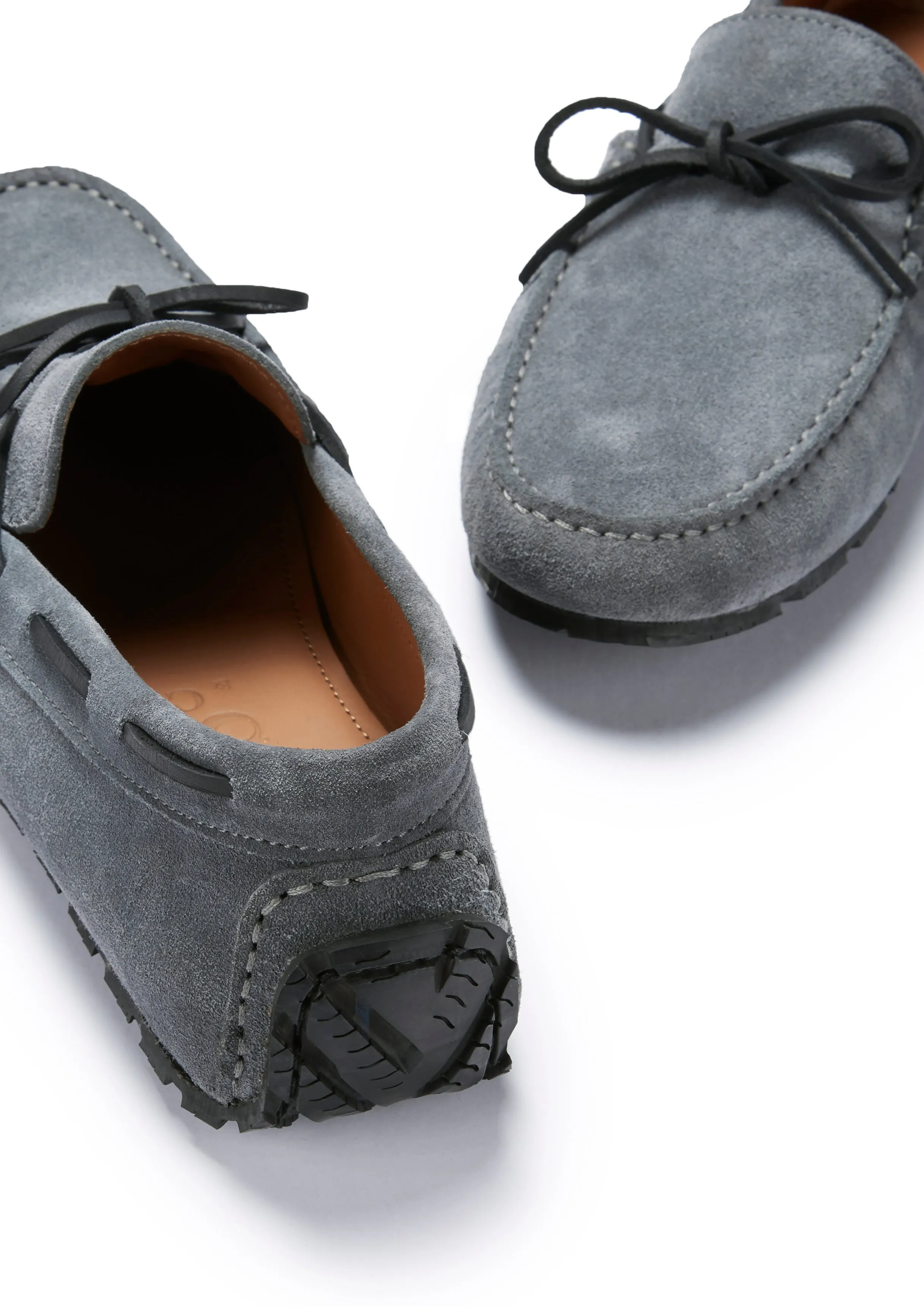 Tyre Sole Laced Driving Loafers, slate grey suede