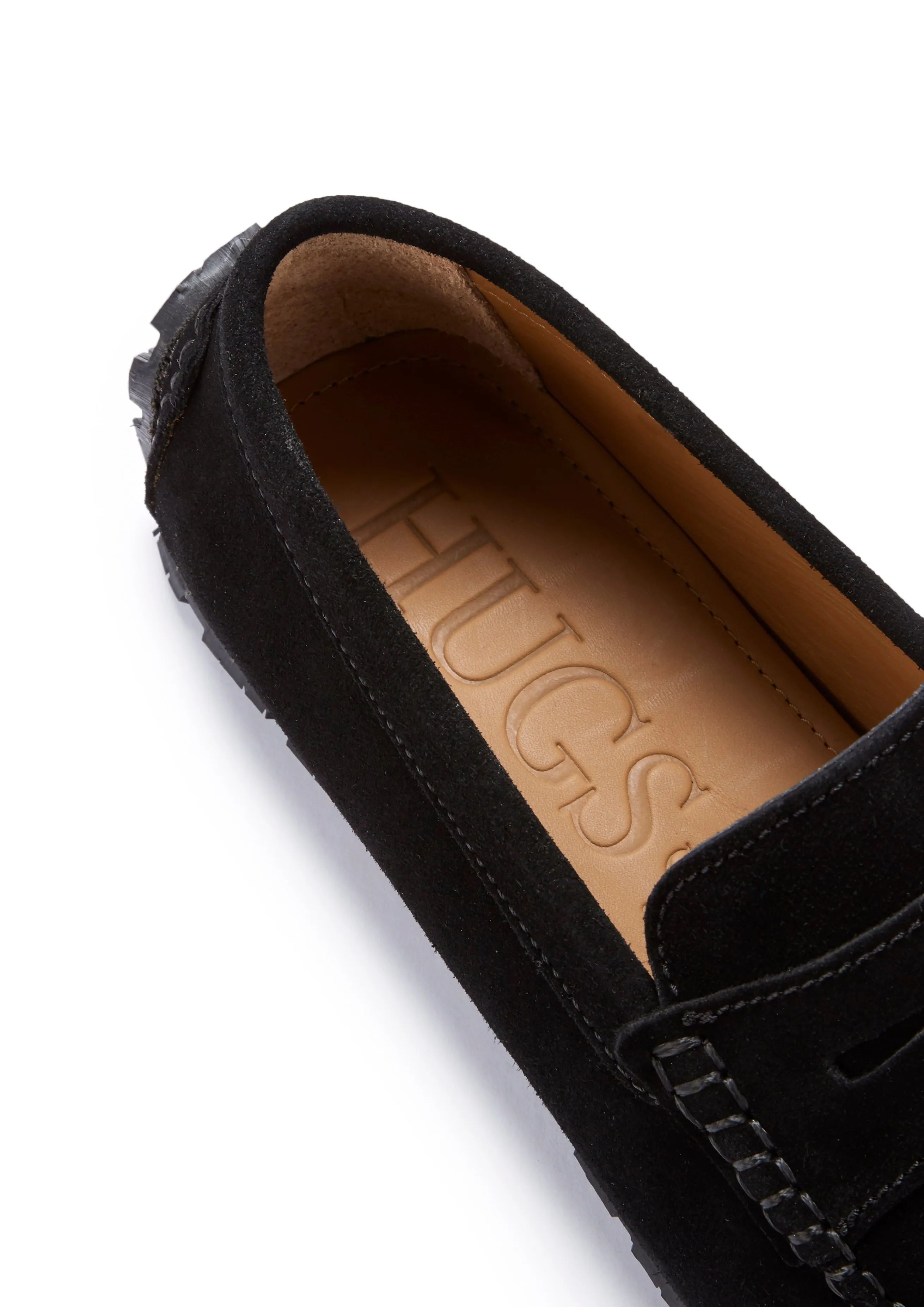 Tyre Sole Penny Driving Loafers, black suede