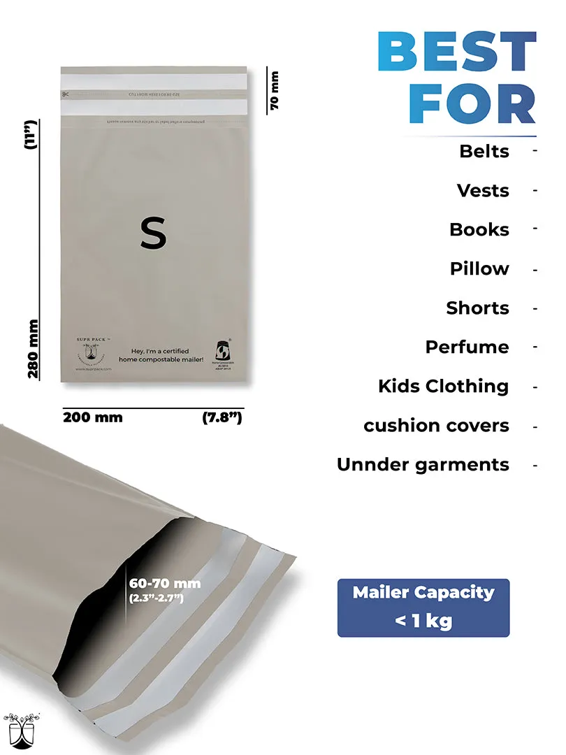 Warm Grey Home Compostable Mailers For Sustainable Packaging - MOQ 100