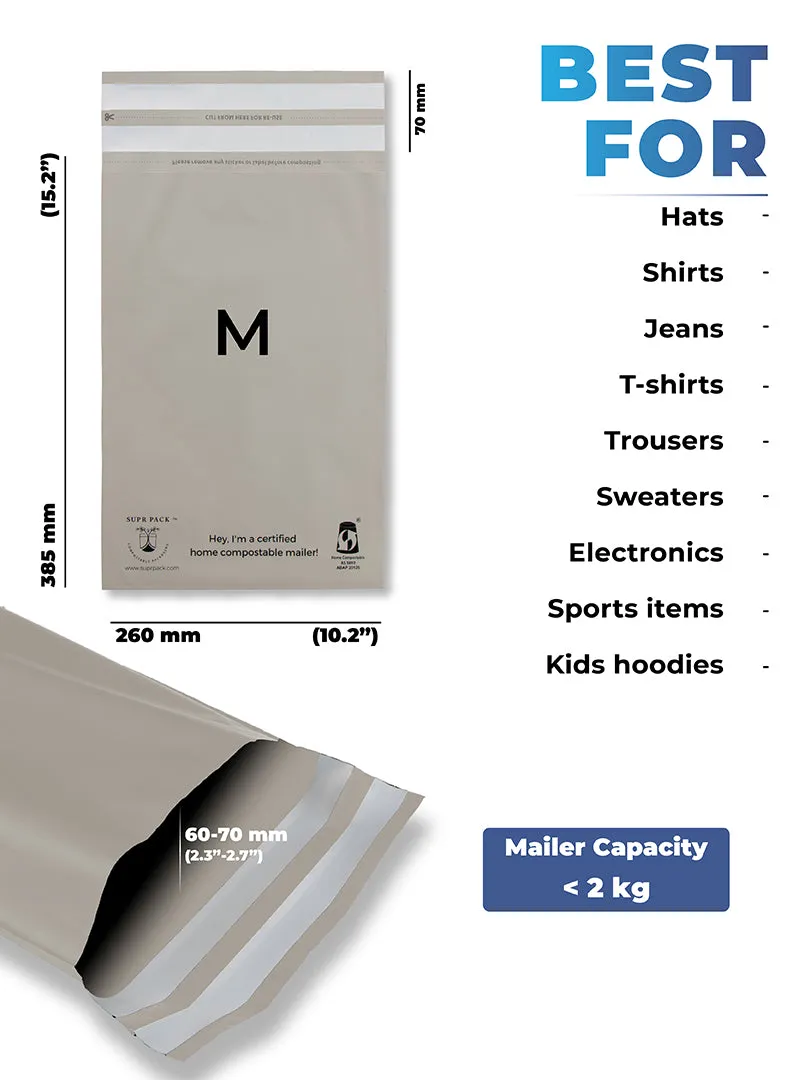 Warm Grey Home Compostable Mailers For Sustainable Packaging - MOQ 100