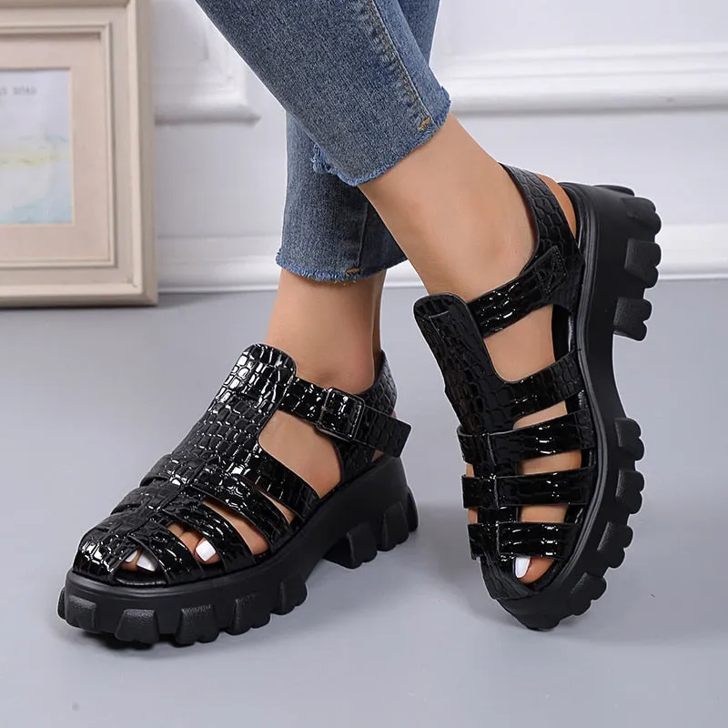 Women Summer Fashion Gladiator Narrow Band Cross-tied Platform Square Heel - WSD50210